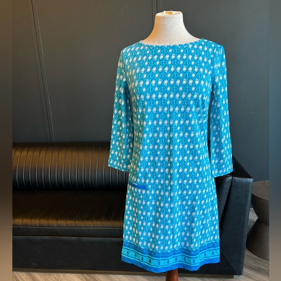 Pretty turquoise, white & blue patterned easy and comfortable dress! - Picture 1 of 8